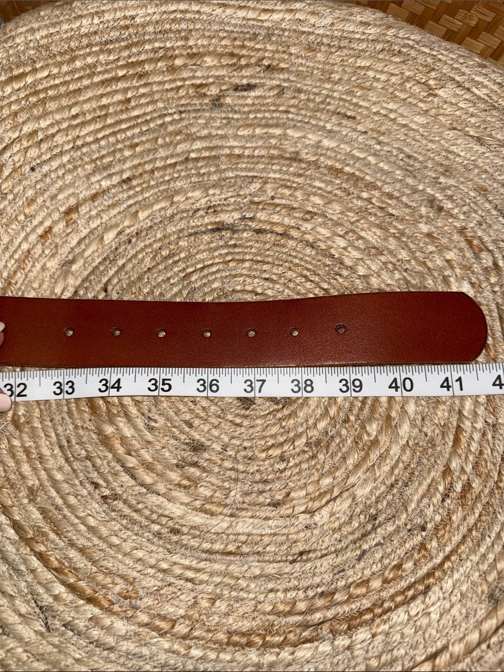 Genuine Leather Double Ring Belt Cognac Brown Brass Buckle Size L - Picture 8 of 8